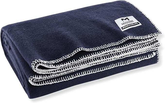 M MCGUIRE GEAR Heavy Duty Wool Military Camping, Survival, and First Aid Blanket, Mil-Spec Fire Retardant 64" x 90" (Navy)