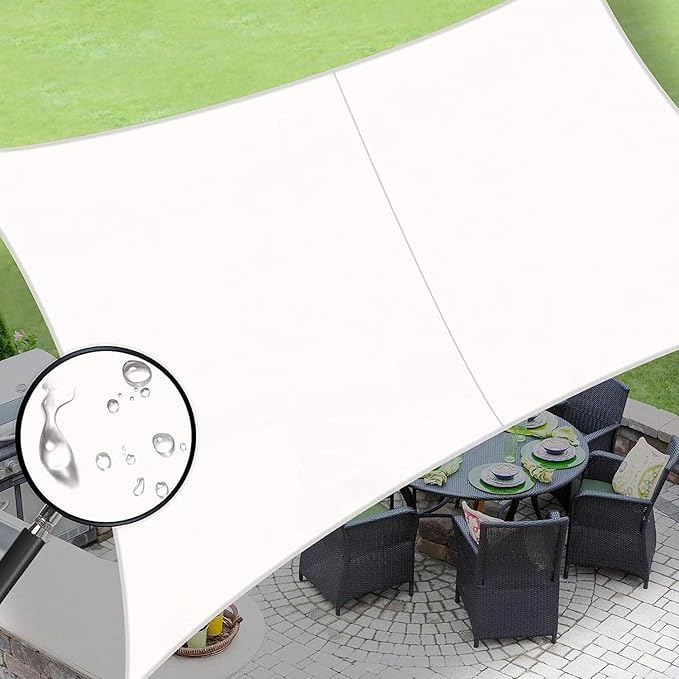 LOVE STORY Waterproof 7'x13' Rectangle White Sun Shade Sail Cannoy UV Resistant for Outdoor Patio Garden Backyard