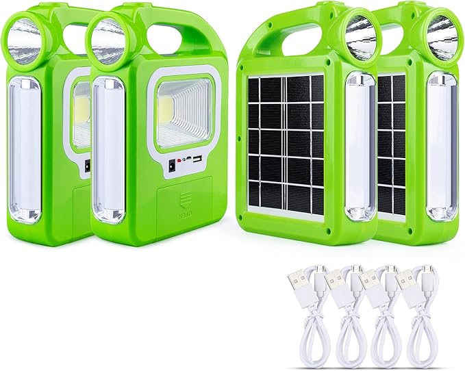 4 Pack Solar Lantern Camping Essentials Accessories Lights, Rechargeable LED Flashlight, Tent Lights for Emergency, Hurricane, Survival Kits, Operated Lamp, Charging for Device