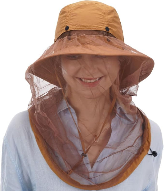 USHAKE Head Net Hat, Safari Hat Sun Hat Bucket Hat with Hidden Net Mesh