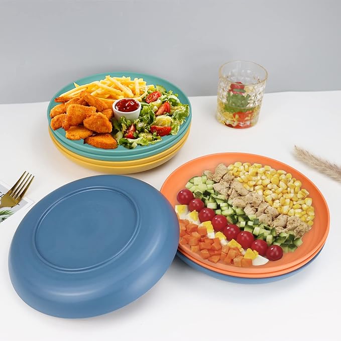 Homienly 10 inch Wheat Straw Dinner Plates Set of 8 - Alternative to Plastic, Microwave & Dishwasher Safe, Unbreakable Kids Plates with 4 Colors (Classic Bright)