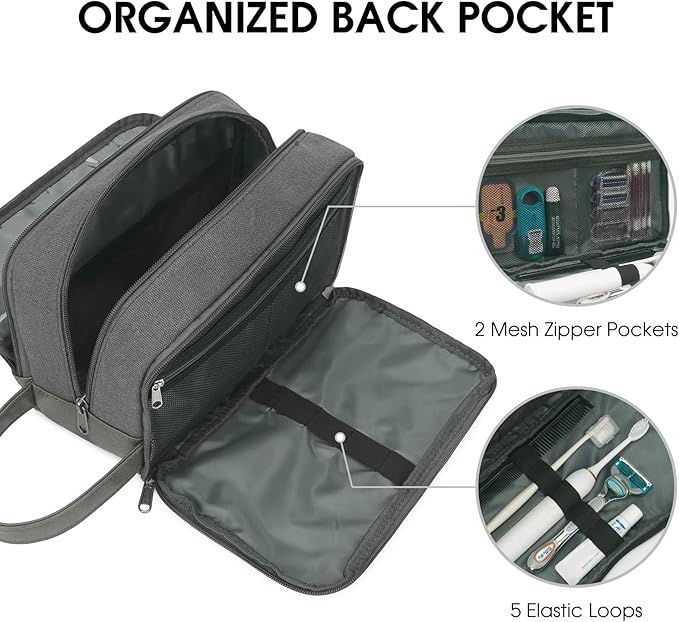 WANDF Travel Toiletry Bag for Men Large Toiletries Shaving Bag Water Resistant Hanging Dopp Kit Travel Accessories Bag for Women Men (Grey)