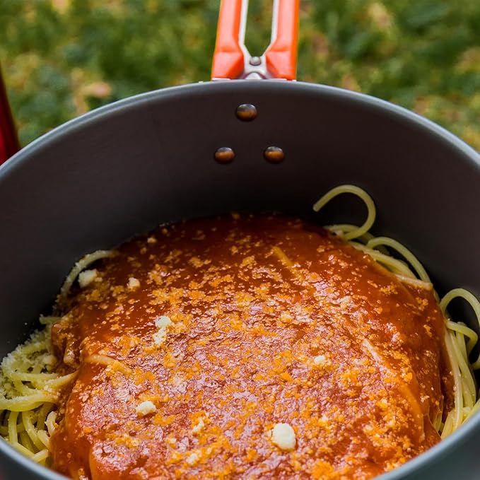 Firemaple Lightweight Outdoor Camping Cookware Set - Hard Anodized Aluminum, Stainless Steel, Foldable Handles, Ideal for Hiking & Camping