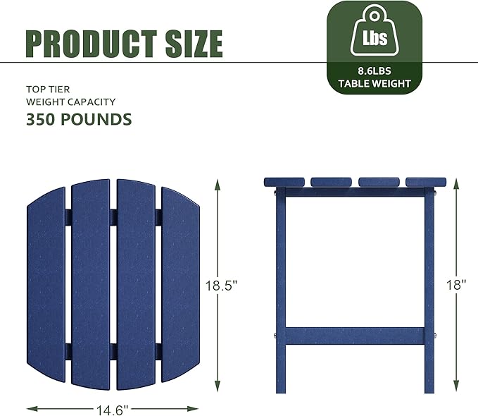 TORVA Patio Adirondack Side Table, Outdoor End Tables All-Weather Resistant HDPE Humidity-Proof Long Time Use for Deck, Lawn,Garden, Porch, Backyard End Table(Navy Blue Color-1 Tier)
