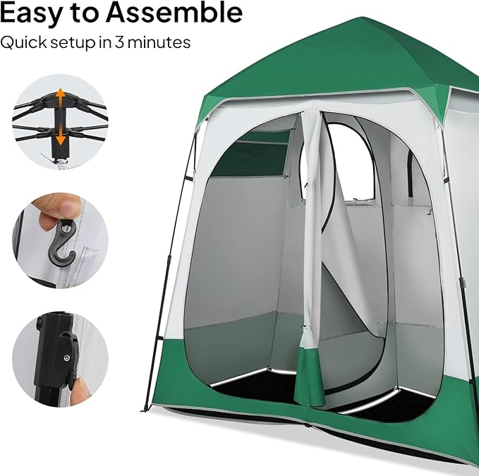 VINGLI 2 Room Shower Tent, 7.5 FT Instant Pop Up Shelter with Carrying Bag, Privacy Changing Room Tent,Perfect for Portable Toilet, Camping, Dressing, Outdoor Indoor, Easy Set Up