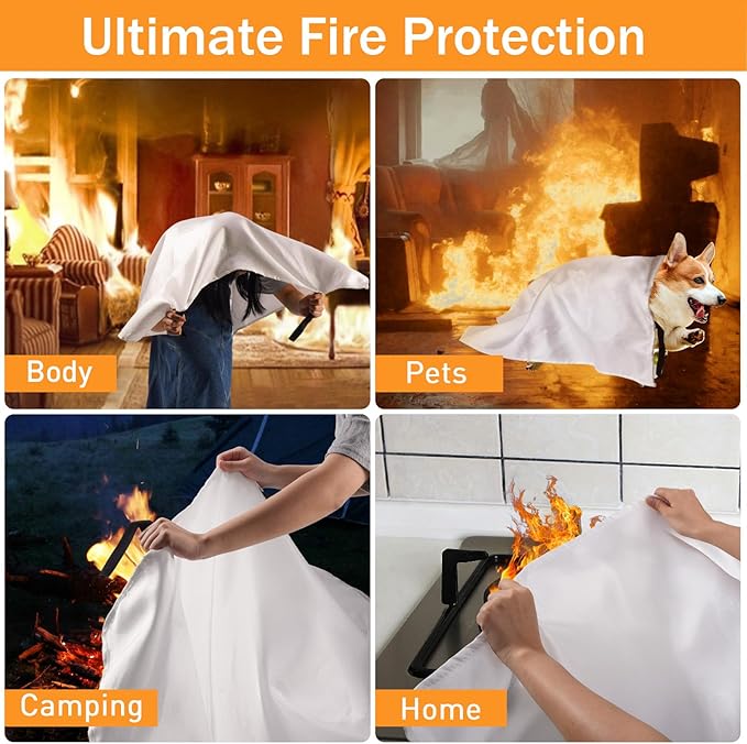 Mondoshop Fire Blanket Emergency for Home and Kitchen - 2pack 48"x48" Fire Blankets Fire Resistant Blanket for Camping, Grill, Car, Office, Warehouse, School, Picnic, Garages, Workshops