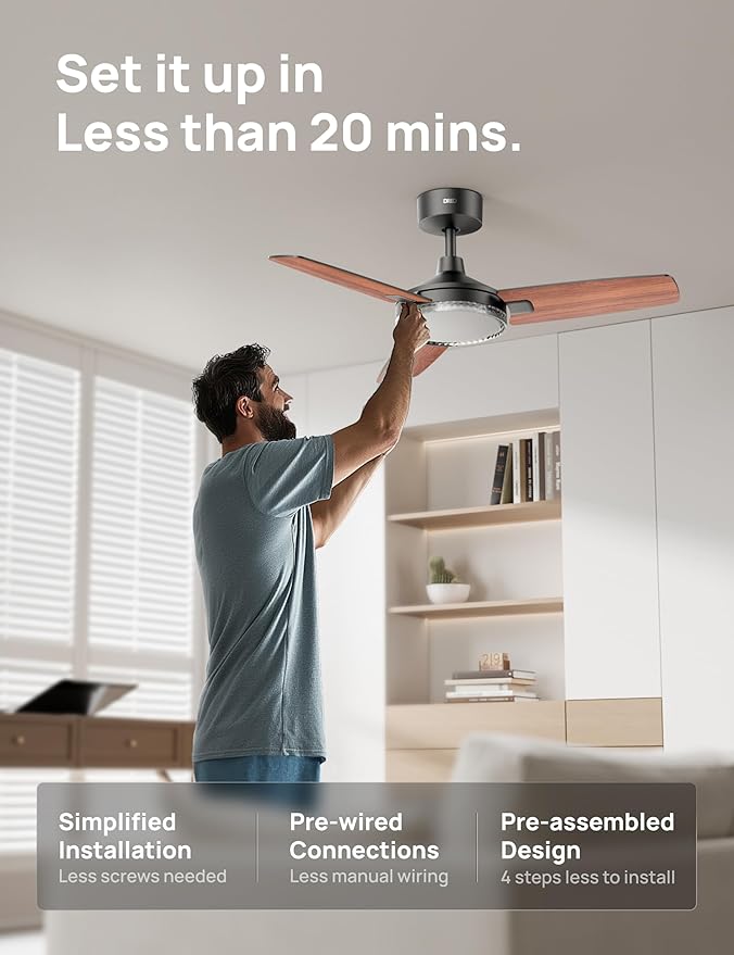 Dreo Smart Ceiling Fans with Lights, 42 Inch Black Ceiling Fan, 12 Speeds & 3 Fan Modes, Stepless Color Tones, Dimmable LED Light, 1-12H Timer, Quiet DC Motor, Remote/APP/Alexa/Wall Switch Control