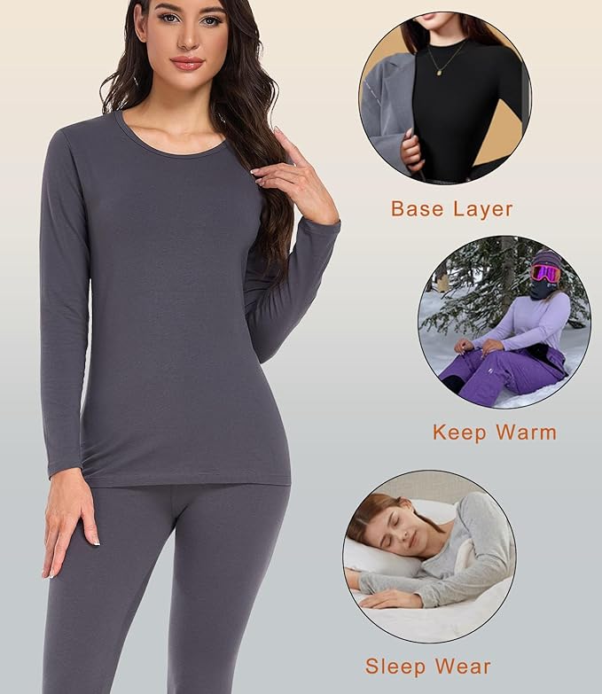 wirarpa Women's Cotton Thermal Underwear Set Long Johns Base Layer Pajama Set for Women Fall Top Bottom