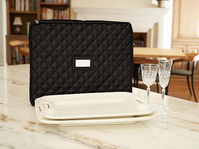 Covermates Keepsakes - Serveware Storage - Padded Protection - ID Window - Stain Resistant - Machine Washable - China Storage, Black
