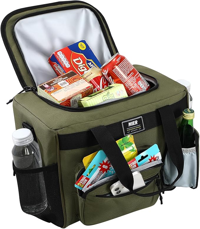 MIER Large Lunch Box for Men Women Adult Insulated Soft Sided Cooler 30 Can Leakproof Lunch Bag Collapsible for Work Travel Camping Beach, 18L (Green-No Luggage Strap)