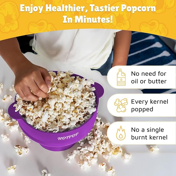 POPCO The Original HotPop Silicone Popcorn Maker - Microwave Popcorn Popper - Collapsible Bowl, Heat-Resistant, Easy to Clean, Ideal for Family Movie Nights, 15-Cup Capacity - Aqua