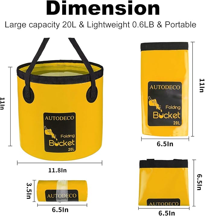 AUTODECO Collapsible Bucket 5 Gallon Container Folding Water Bucket Portable Wash Basin 20L