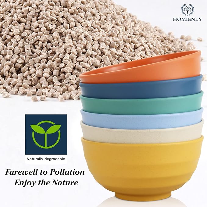 Homienly Wheat Straw Large Bowls, 60 OZ Large Capacity Salad Bowl,Unbreakable Bowl Set of 6, Serving Bowls for Kitchen, Picnic, Party, Microwave and Dishwasher Safe Camping Bowl Set-Multi