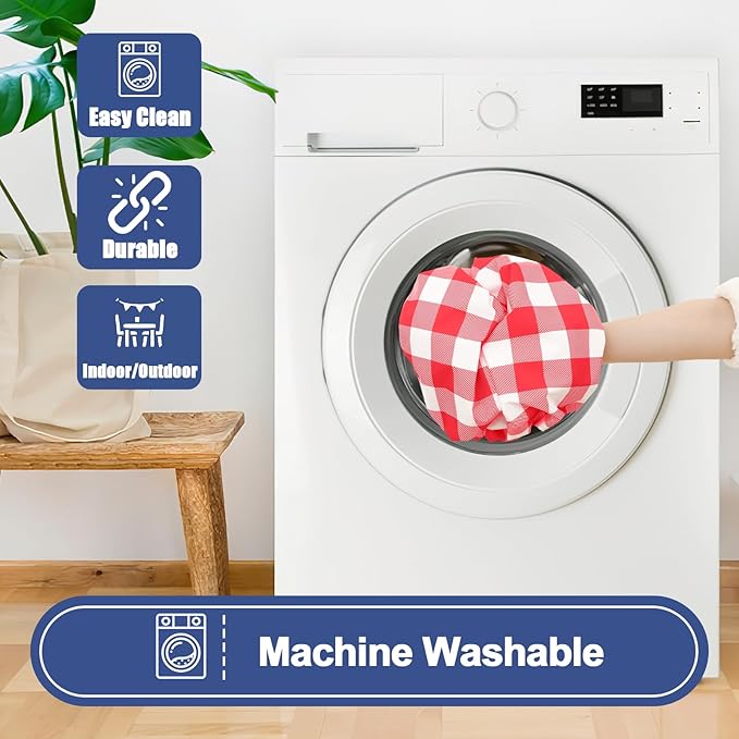 Smiry Picnic Table Cover with Bench Covers, Waterproof Elastic Fitted Tablecloths for 8 Foot Rectangle Tables, Washable Buffalo Plaid Tablecloth for Camping, Outdoor (Red & White, 30"x96")