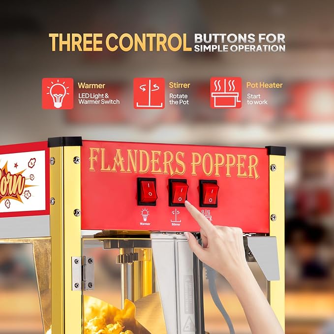 ROVSUN Popcorn Machine with 8 Ounce Kettle Makes Up to 32 Cups, Commercial Popcorn Machine Countertop Popcorn Maker w/Stainless Steel Scoop, Oil Spoon & 3 Popcorn Cups for Home Movie Theater, ETL, Red