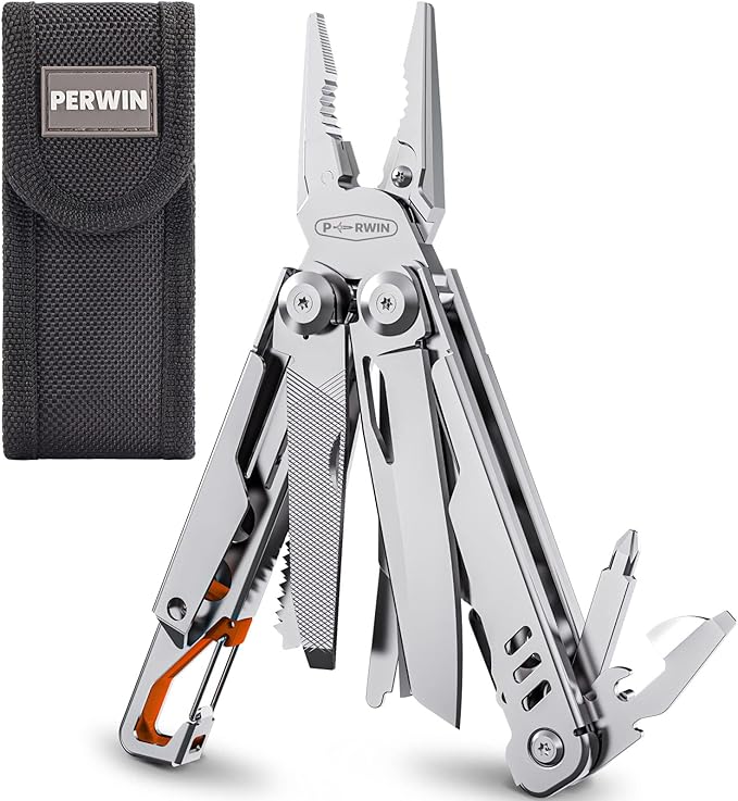 Multitool Stainless Steel Multi-Tool Pliers 13-in-1 with Sheath, Safe Locking, Carabiner, Professional Pocket Tools for Fishing & Camping