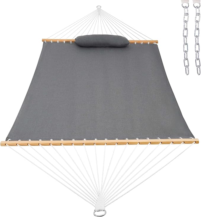 Lazy Daze 12 FT Sunbrella Fabric Hammock not Fading with Spreader Bars and Free Pillow Fits for Two Persons, All Weather and Fade Resistant for Patio Yard, 450 lbs Weight Capacity,Cast Slate