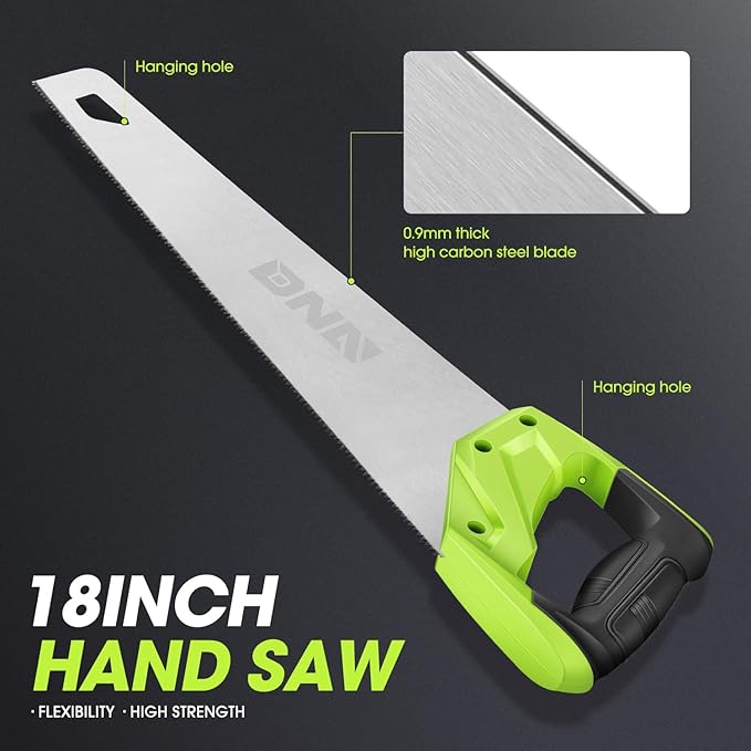 DNA MOTORING 17in Bi-Ground Teeth Hand Saw, Universal Hand Cut Saw for Wood, Pruning & Trimming Branches, Garden, Camping, Lawn, w/TPR Handle