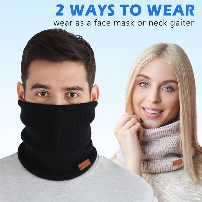 HONGTEYA Neck Gaiters for Men, Winter Neck Warmer Face for Men & Women,Thick Windproof Warm Lined Ski Mask
