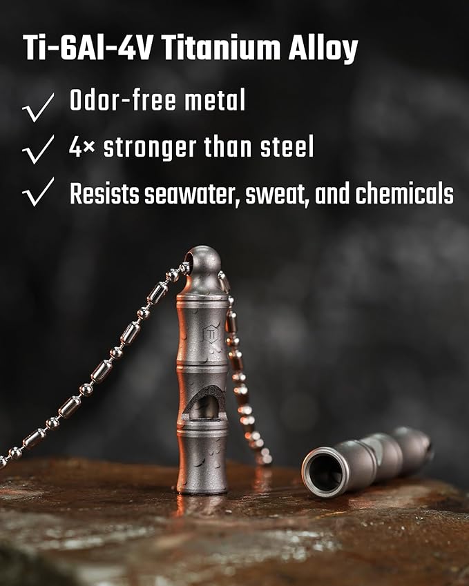 KeyUnity Titanium EDC Whistle Outdoor Emergency Whistle for Keychain, Comes with Necklace to Hang on Neck