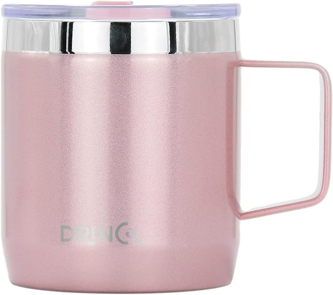 Drinco 16 oz Coffee Mug, Vacuum Insulated Camping Mug with Lid, Double Wall Stainless Steel Travel Mug Insulated Tumblers Coffee Mugs Coffee Cups Tea Cup (14oz Bling Rose Gold)