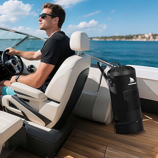 Obcursco Boat Trash Can,100% Leakproof 900D Portable Garbage Bag Pontoon Fishing Boat Accessories Marine RV or Camping 9-12 Gallon Capacity