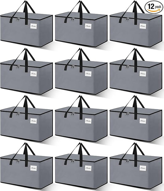 Heavy Duty Moving Bags - Extra Large Packing Bags and Storage Totes, Collapsible and Foldable Option for Moving and Storage, Grey, 125 L - 12 Pack