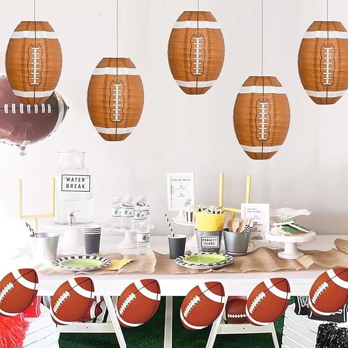 BEISHIDA 12-Inch Football Paper Lanterns Decorative Chinese/Japanese Hanging Round Paper Lanterns Lamp for sports party, Sport Themed Birthday Bar Football Game Party Decoration (6 Packs)