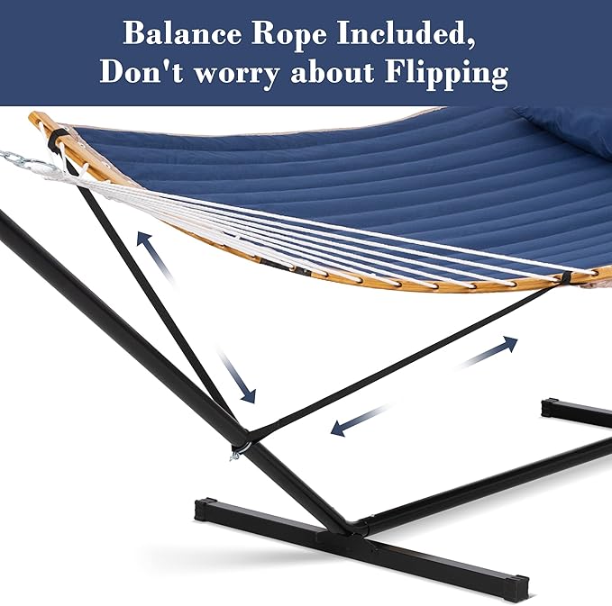 SUNCREAT Portable Outdoor Hammock with Stand, Heavy Duty Hammock with Carrying Bag, Soft Pillow, Balance Ropes, Dark Blue