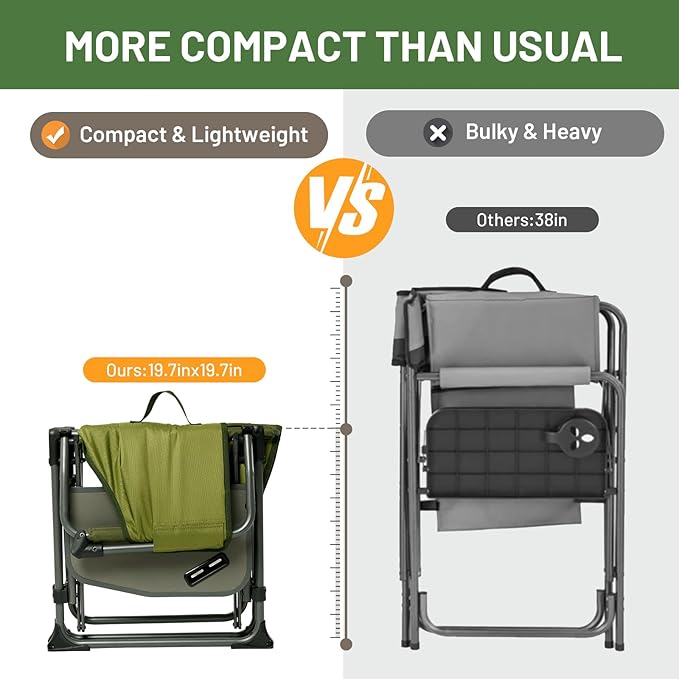 TIMBER RIDGE Aluminum Camping Directors Chair with Side Table Pocket, Portable Folding Chair, Heavy Duty Lawn Chair for Fishing Trip Picnic Concert Outdoor 400lbs, Green 2 Pack