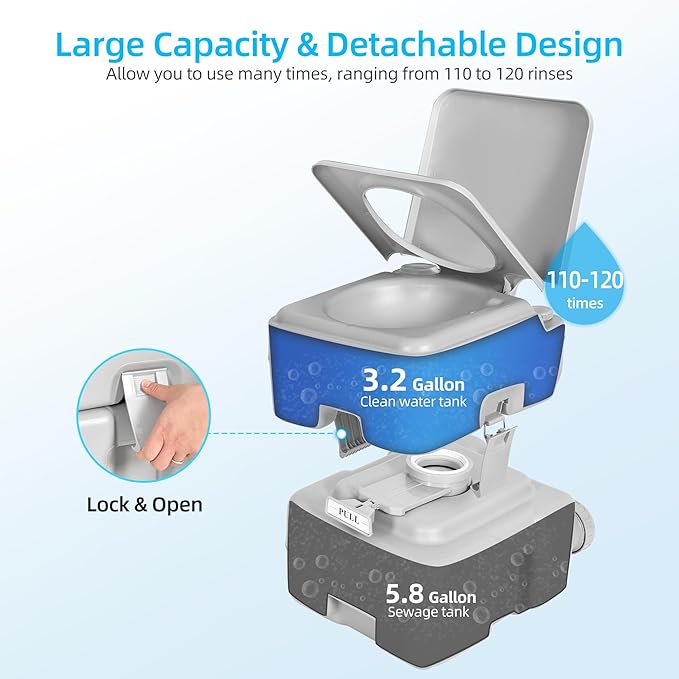 YITAHOME Portable Toilet 5.8 Gallon, Travel RV Porta Potty with T-Type Water Outlets, Anti-Leak，Press Water Pump for Camping, Boating, Hiking, Truck Travel, Trips