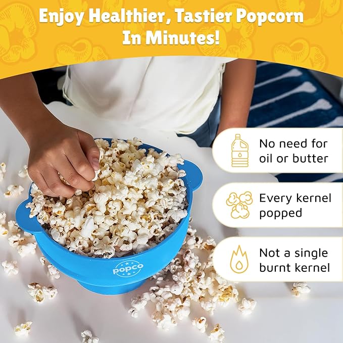 POPCO Silicone Popcorn Maker - Microwave Popcorn Popper - Collapsible Bowl, Heat-Resistant, Easy to Clean, Ideal for Family Movie Nights, 15-Cup Capacity - Transparent Glacier Blue