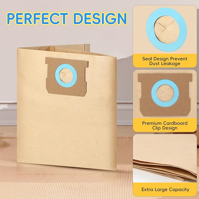 14 Pack DXVA19-4104 Vacuum Bags for DEWALT 5 to 8 Gallon Wet/Dry Vacuum, Disposable Shop Vac Bags, Dust Collection Bag Replacement