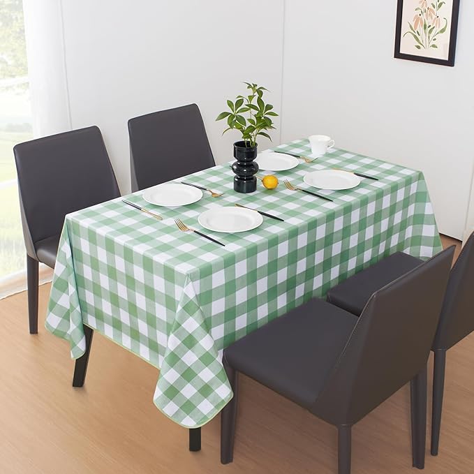 MOSAYT Rectangle Vinyl Tablecloth, 100% Waterproof Buffalo Gingham Plastic Table Cloth, Heavy Duty Wipeable Table Covers for Picnic, Outdoor, Camping - 54 x 78, Green