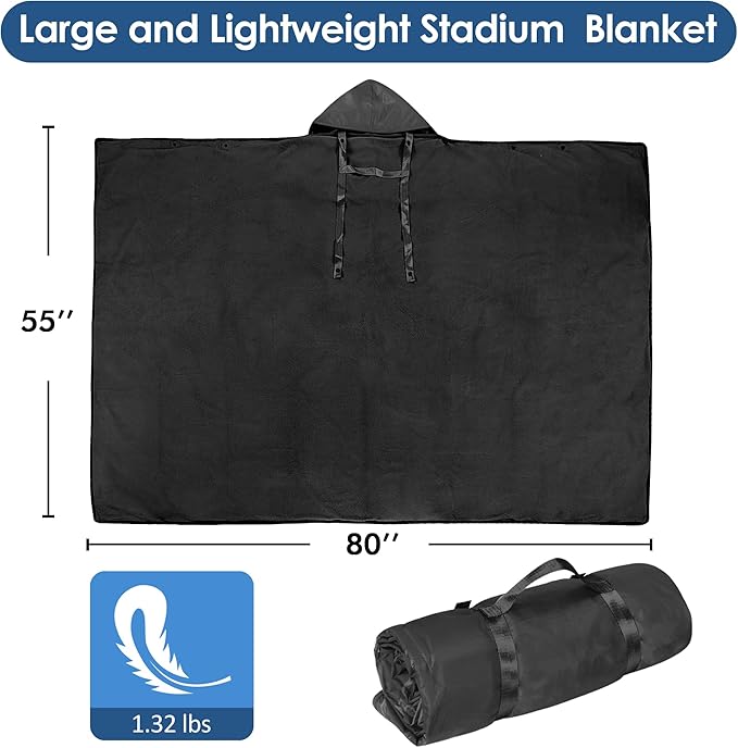 Catalonia Waterproof Stadium Blanket, Windproof Wearable Poncho for Football Sideline & Sports Events for Fans, Portable, Durable Outdoor Blanket for Camping & Tailgating