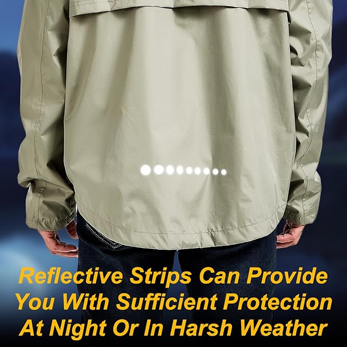 Men's Packable Rain Jacket Waterproof Outdoor Classic Lightweight Raincoat Hooded Windbreaker