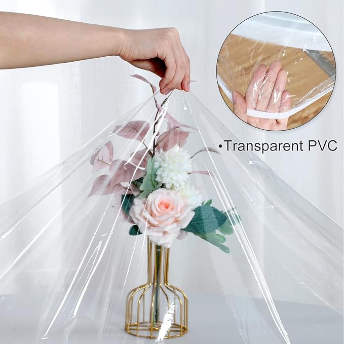 LUSHVIDA Round Waterproof Table Cover Elastic Vinyl Fitted Tablecloth Elastic Edged Plastic Table Cloth (Clear, Best for Up to 45"-56" Round)