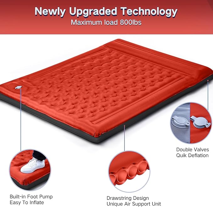 Camping Sleeping Pad, Extra Thick 5 Inch Camping Mat with Pillow Built-in Foot Pump Inflatable Sleeping Pads Compact for Camping Backpacking Hiking Traveling Tent