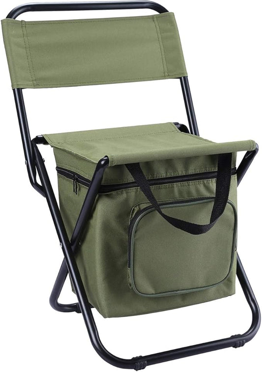 LEADALLWAY Fishing Chair with Cooler Bag Compact Fishing Stool Foldable Camping Chair