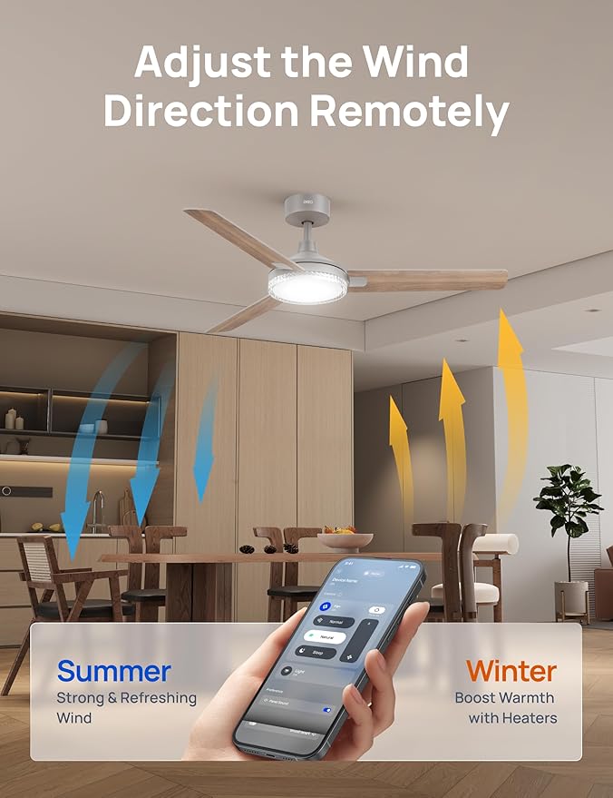 Dreo Smart Ceiling Fans with Lights, 52 Inch Grey Ceiling Fan, 12 Speeds & 3 Fan Modes, Stepless Color Tones, Dimmable LED Light, 1-12H Timer, Quiet DC Motor, Remote/APP/Alexa/Wall Switch Control