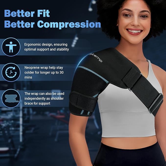 Comfytemp Shoulder Ice Pack Wrap, Shoulder Brace with Gel Ice Pack for Injuries Reusable, Physical Therapy Cold Compression Sleeve for Arm Rotator Cuff Pain Relief, Surgery Recovery