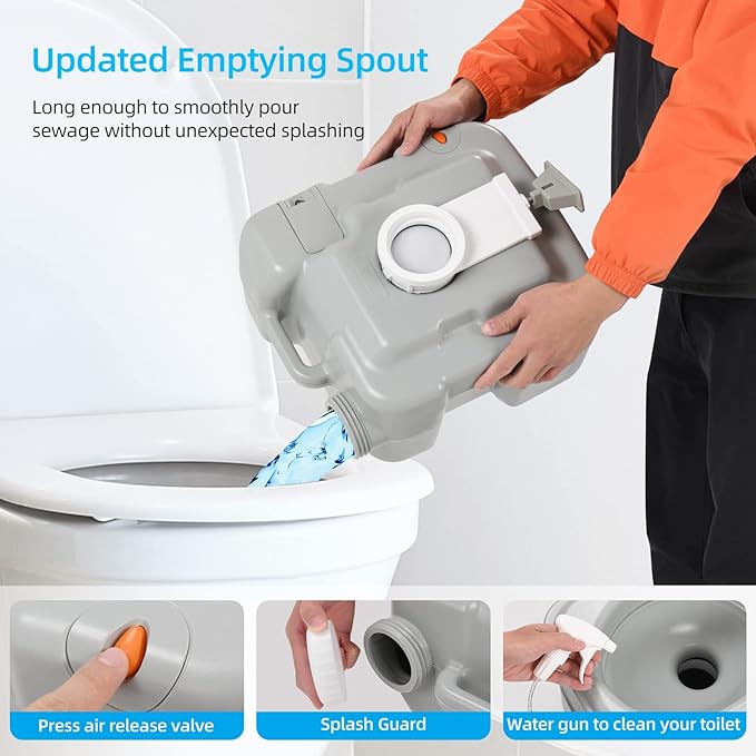 YITAHOME Portable Toilet Camping Porta Potty with Carry Bag and Hand Sprayer, 5.28 Gallon Leak-Proof Indoor Outdoor Toilet with Level Indicator, Handle Pump, for RV Travel, Boat and Trips