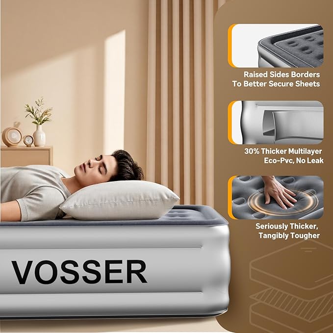 Twin Air Mattress with Built in Pump,18” Raised Blow Up Mattress,Inflatable Mattress in 2 Mins,Single Twin Size Air Mattress for Camping,Floor&Travel, Air Bed for Adults,330LB Max