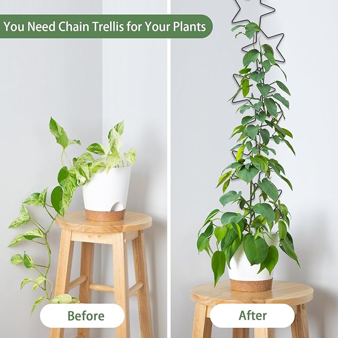 15 Pcs Chain Trellis for Climbing Plants, 7.5(ft) L Wall Plant Trellis Indoor, Pothos Plant Climber Support for Ivy Hoya Flower, Star