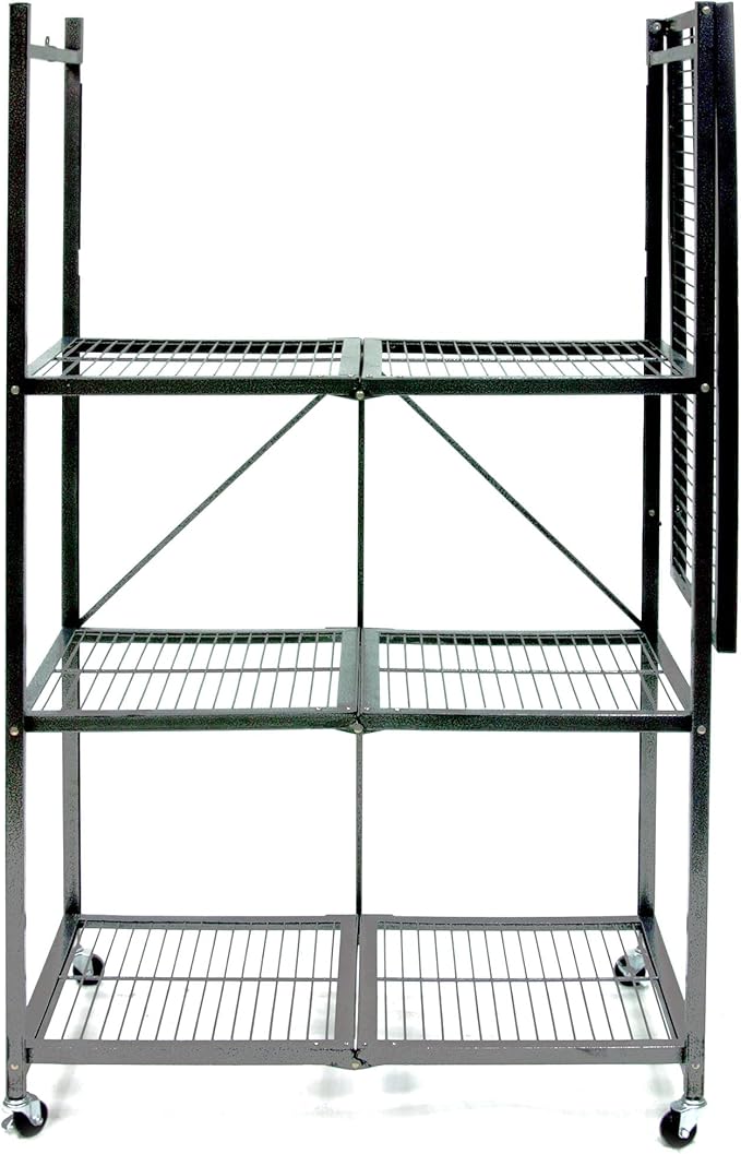 Origami R5 4-Shelf Heavy-Duty Folding Storage Rack, Pewter - Large Foldable Metal Shelving Unit with Wheels for Garage, Pantry, Basement, Laundry Room or Warehouse