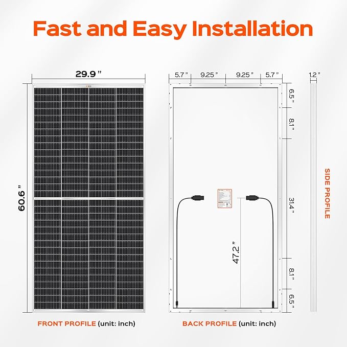 RICH SOLAR 250W 24V 16BB Cell Monocrystalline Solar Panel High Efficiency UL Certified Solar Module for RV Trailer Camper Marine Off-Grid