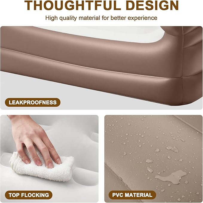 Twin Size Air Mattress Inflatable Sofa，Double Inflatable Chair for Adults-Flodable Blow Up Couch Lounger-Portable Air Sofa for Indoor Living/Tent Camping/Outdoor Activitie（Dark Brown）