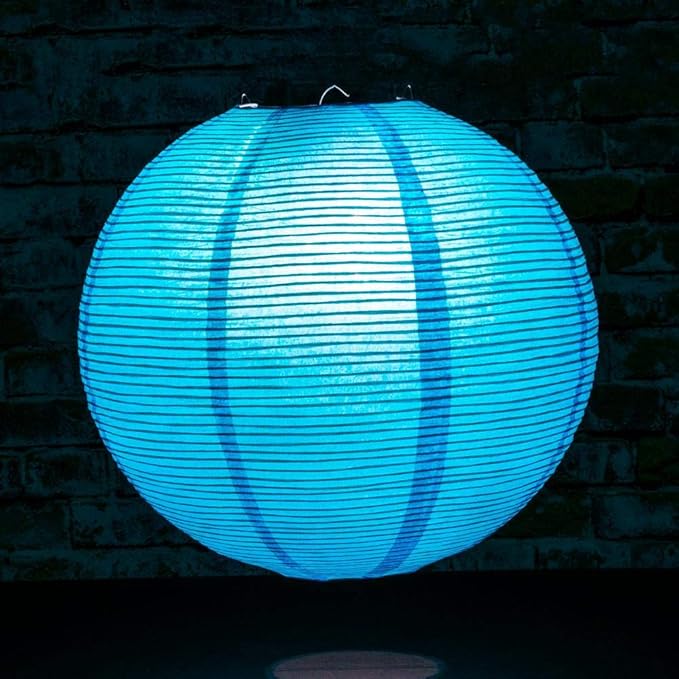 Quasimoon PaperLanternStore.com 12 Inch Turquoise Blue Fine Line Premium Even Ribbing Paper Lantern, Extra Sturdy