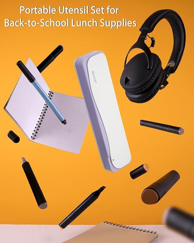 DEVICO Travel Utensils With Case, 18/8 Stainless Steel Camping Utensils, Reusable Portable Silverware Cutlery Set For Lunch Box, Include Fork Spoon Chopsticks