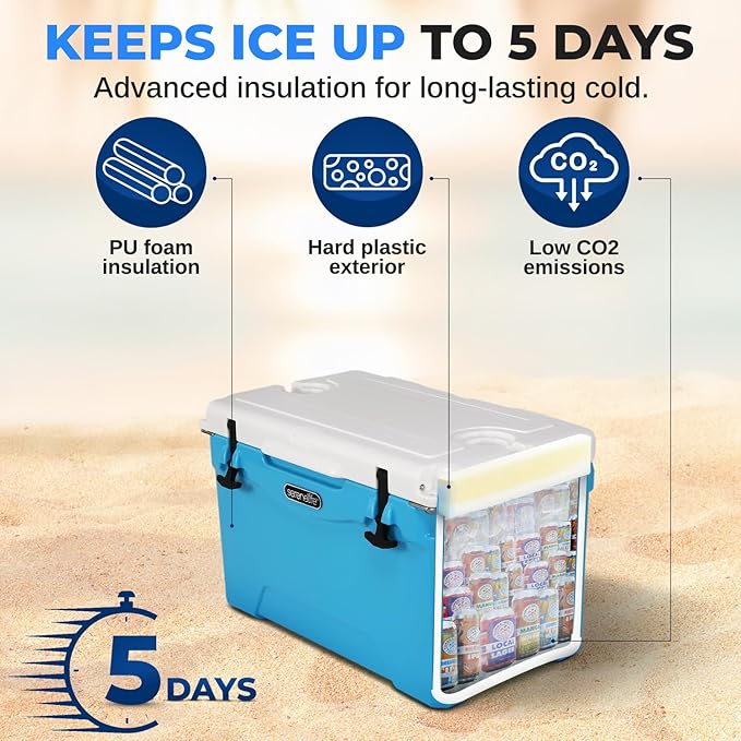 SereneLife Ultra-Tough 25-75 Quart Rotomolded Cooler Box, Holds Upto 64 Cans, Keeps Ice Up to 5 Days, Heavy-Duty Insulated Portable Ice Chest Box, Ideal for Camping, Beach, Picnics, Tailgating, etc